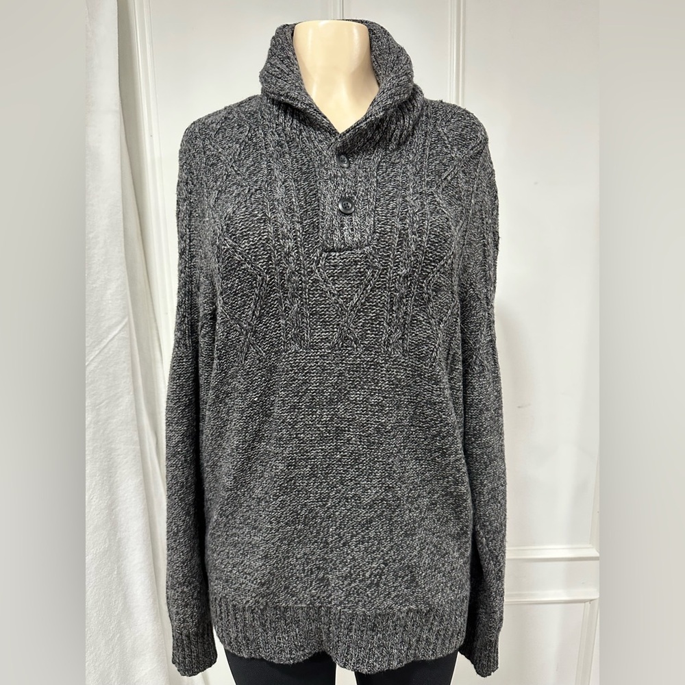 American Eagle Outfitters Shawl Collared Gray Sweater 1/4 Front Button Men M